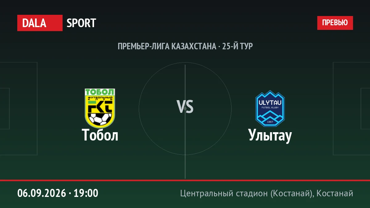 Тобол — Улытау, Премьер-лига Казахстана